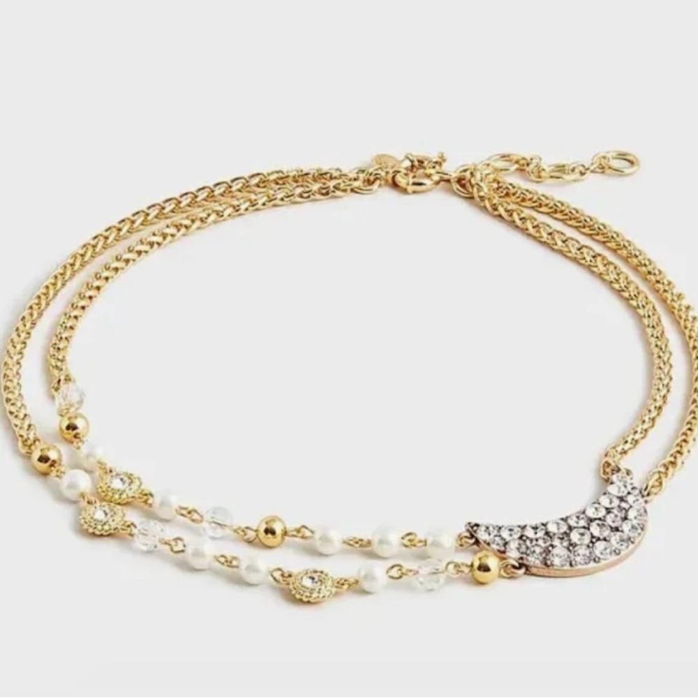 J. Crew Gold and Silver Asymmetrical Necklace with Crystals - Picture 2 of 2